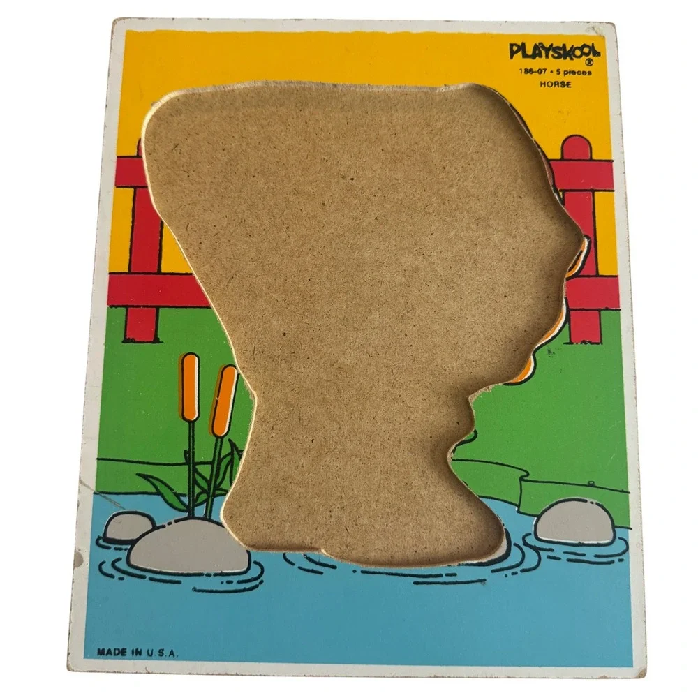 Playskool 186-07 Horse‎ 5 Piece Wooden Jigsaw Puzzle Made in USA Board